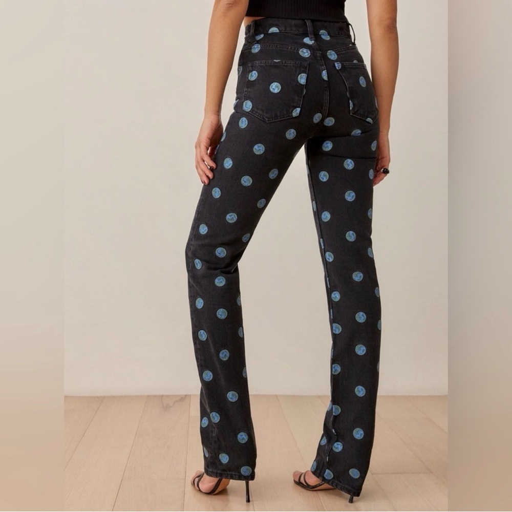 Reformation Earth 🌎 Embroidered High Rise Straight Jeans, NWT, Size 24 - Picture 2 of 7